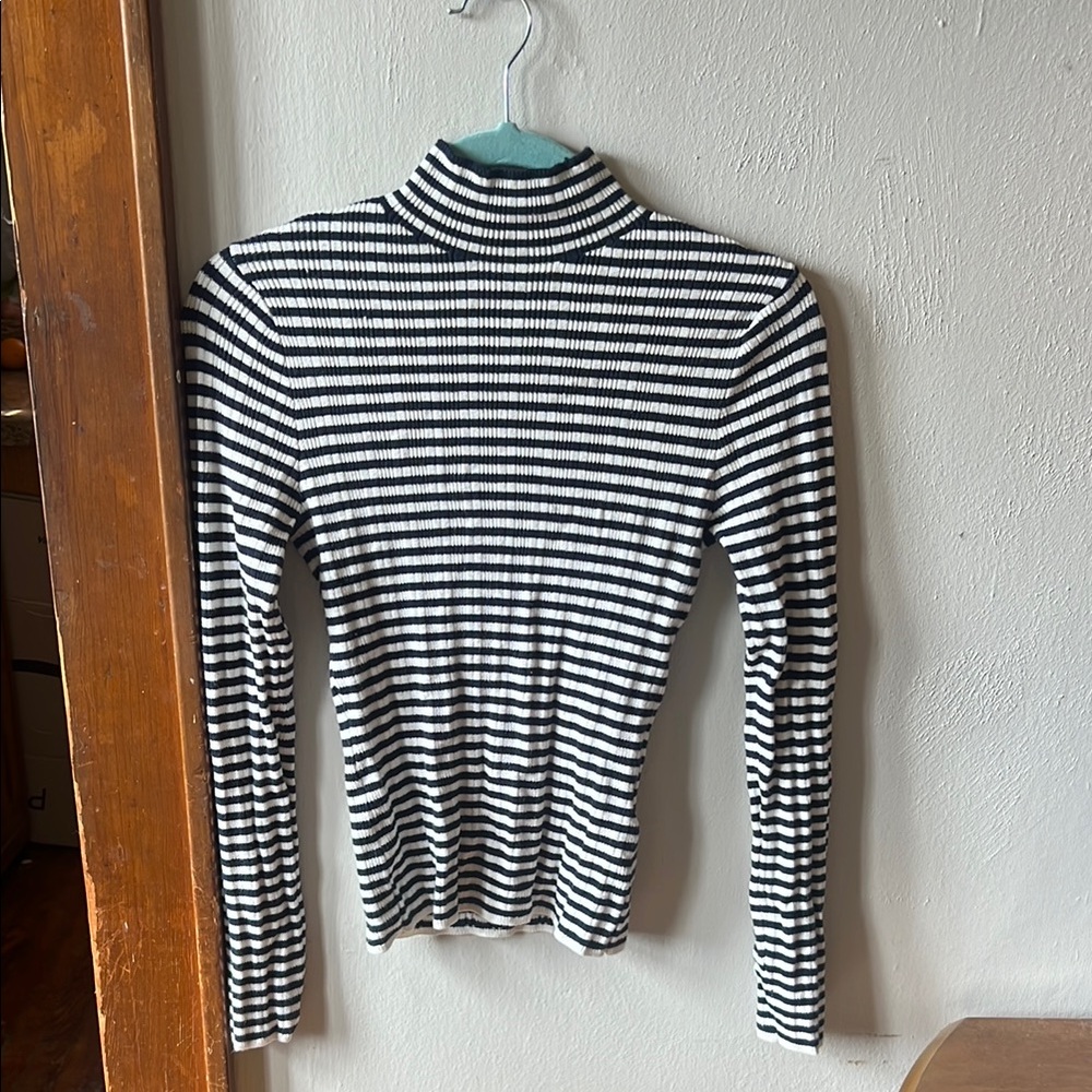 Navy and White Striped Mock Neck Top - Abercrombie